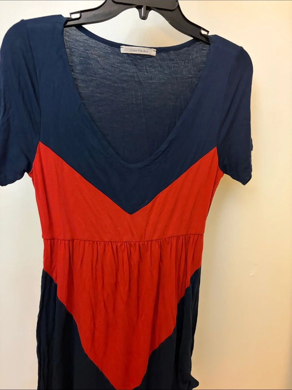 Casual V-Panel Navy & Red Short Sleeve Tunic Dress